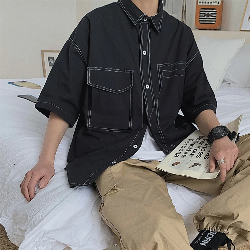 2019 в японском стиле Мужская Новая рабочая одежда с рисунком рубашка коротким
