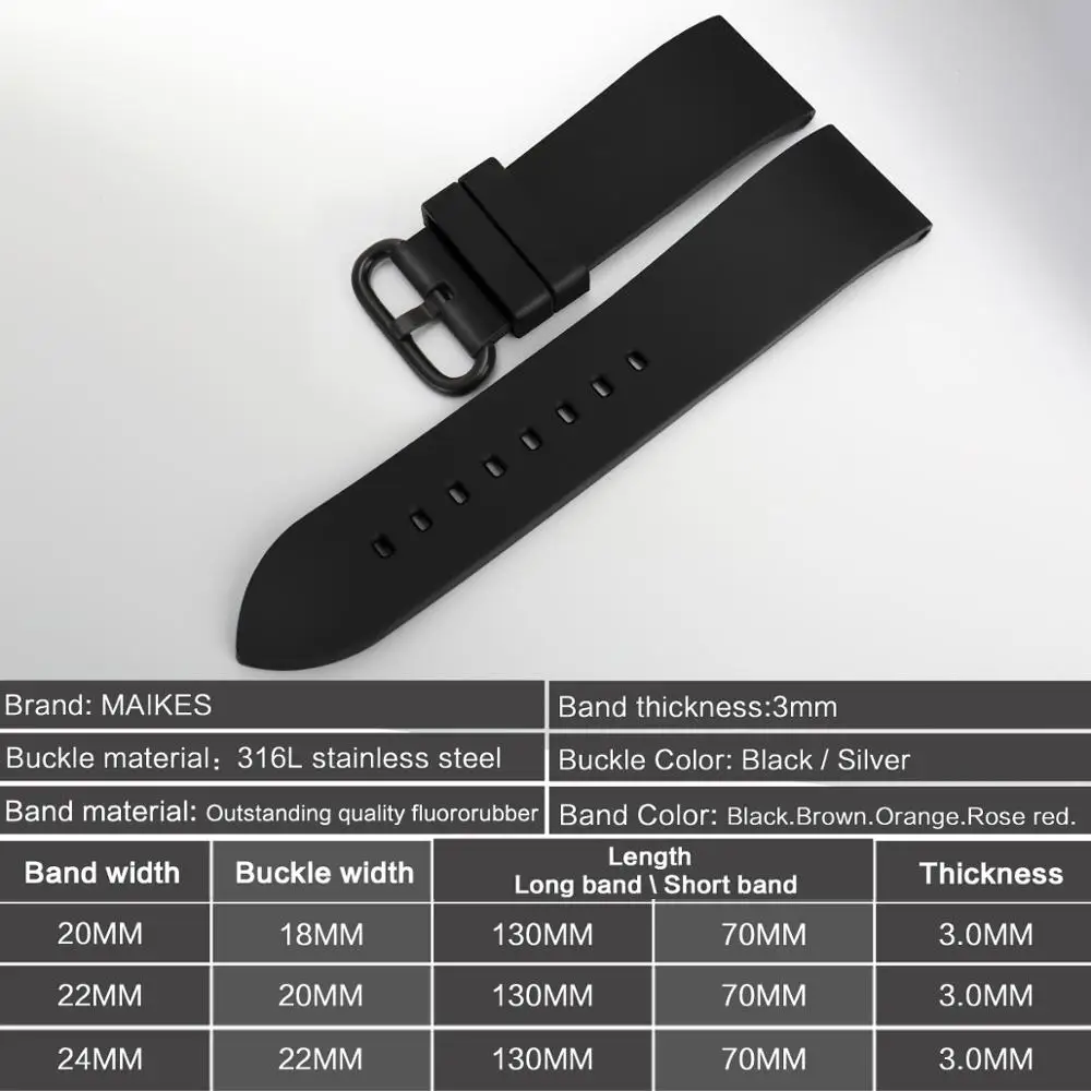 MAIKES New high quality fluororubber watchbands 20mm 22mm 24mm fashion sports rubber strap watch band  watch bracelet belt