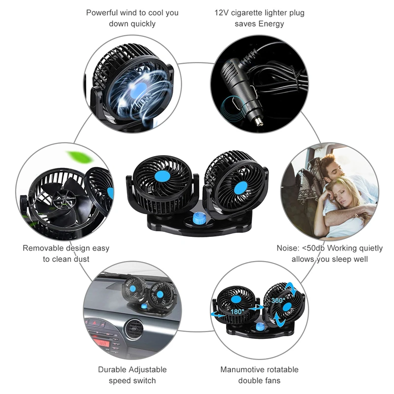 12V автомобильные вентиляторы охлаждения 360 градусов полностью регулируемый авто