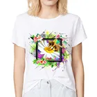 Футболка женская с цветами и пчелами, повседневная Милая рубашка с коротким рукавом, белая, лето 2019