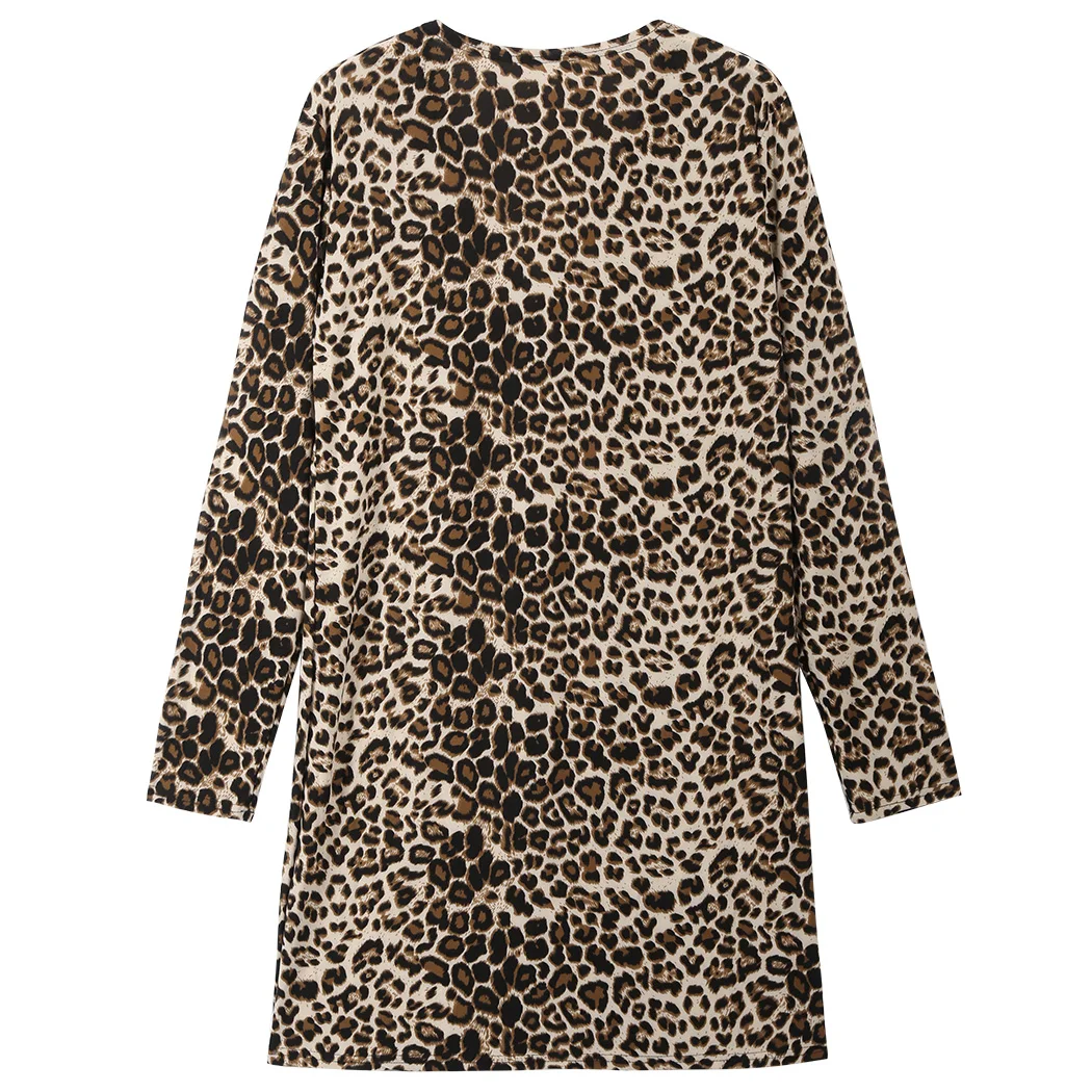 Осеннее пуховое пальто для женщин с леопардовым принтом длинный кардиган кимоно