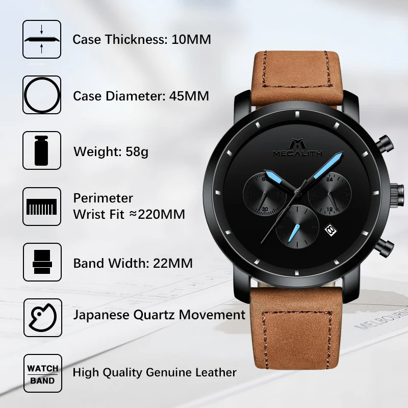 MEGALITH модные топ Брендовые спортивные кварцевые часы для мужчин