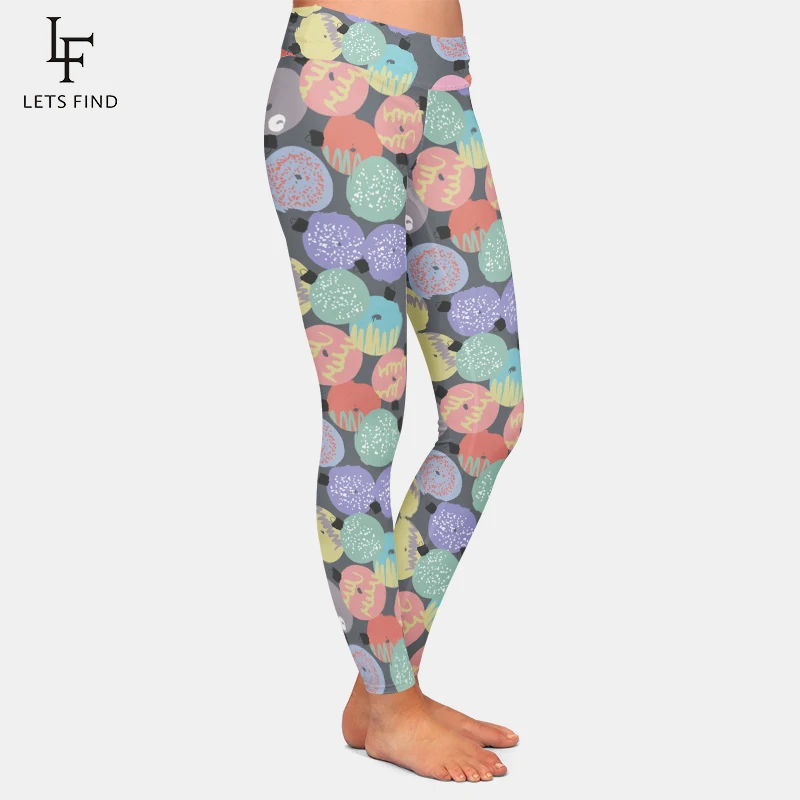 Модные женские серые леггинсы с круглым принтом 3d брюки высокой талией