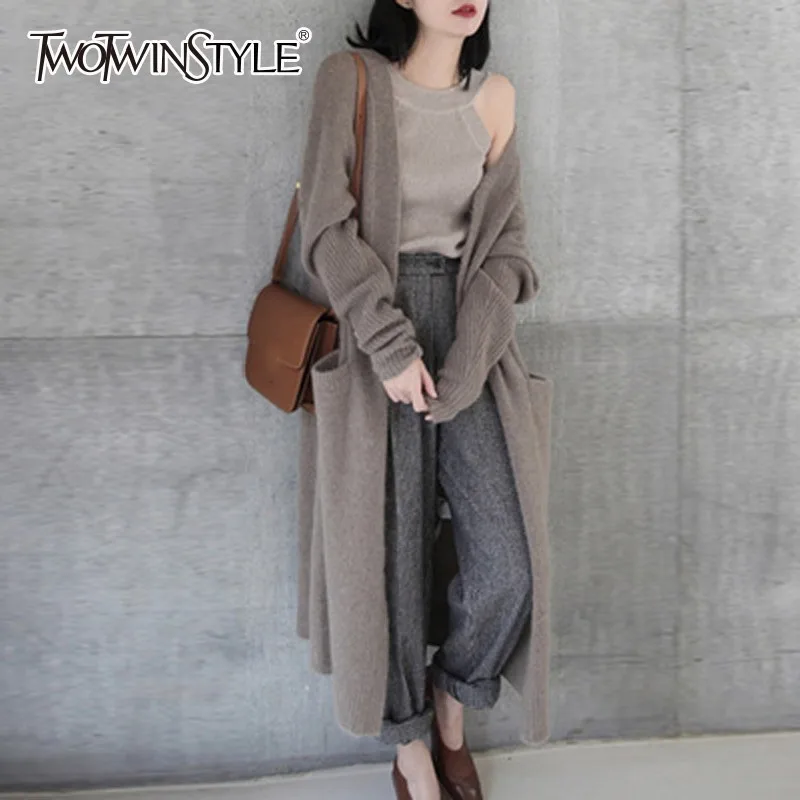 TWOTWINSTYLE Casual Knitting Cardigan Female Long Sleeve Black Sweater For Women Fashion Jumper 2018 Autumn Clothes |