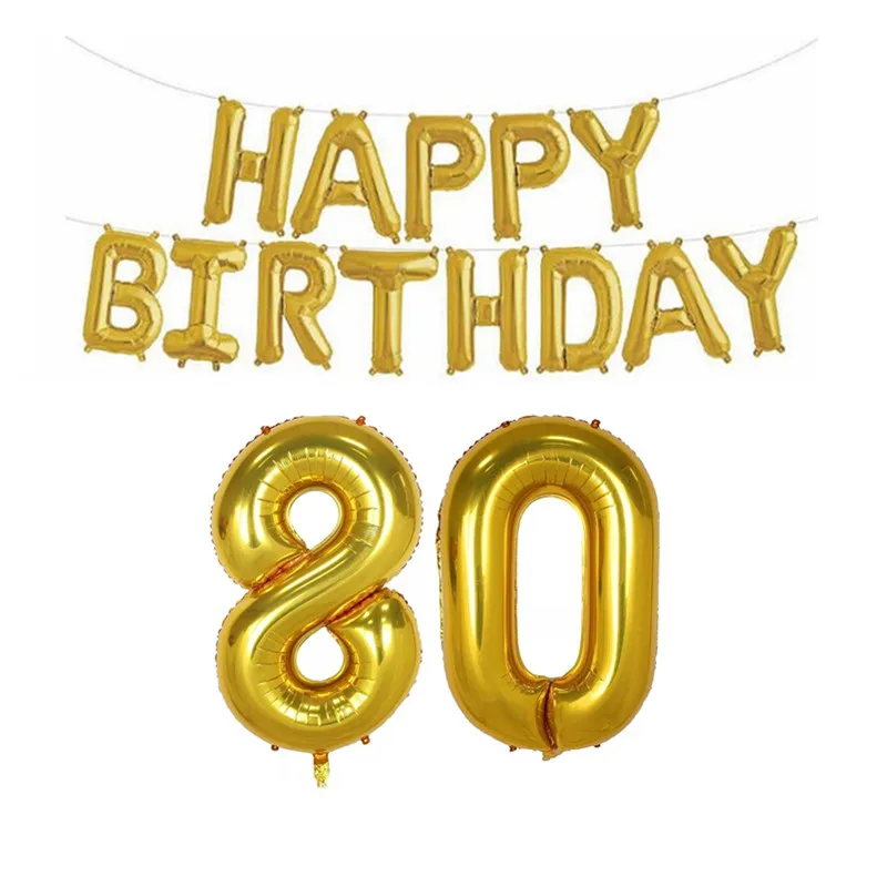 

ZLJQ Happy Birthday Foil Balloon Adult Number 16 18 30 40 50 60 70 80 90 Birthday Party Decoration Golden Bday Party Supplies 75