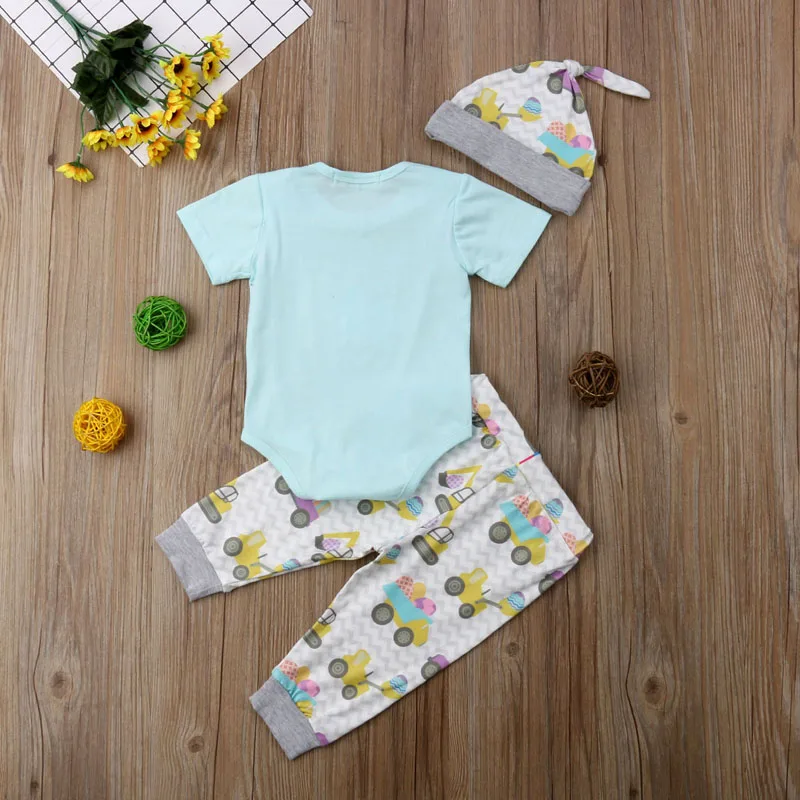Focusnorm New Fashion 3Pcs Newborn Baby Boy Girl Clothes Set Easter Outfits Short Sleeve Romper Pants | Детская одежда и обувь