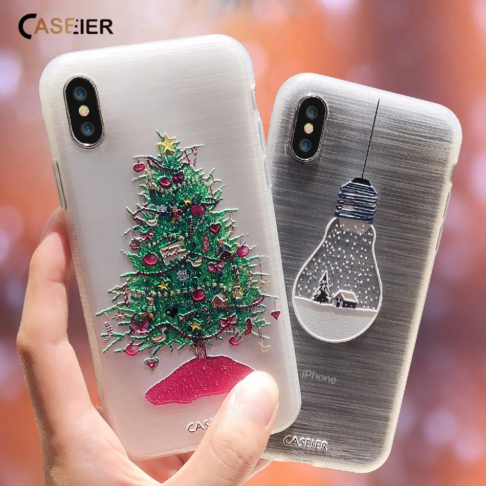Прекрасный Рождественский чехол CASEIER для iPhone 6 6s 7 8 XS Max XR прозрачный мягкий из ТПУ