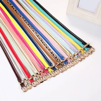 female d shaped leather belt with metal buckle pin harajuku candy colors skinny thin narrow waistband for women dress decoration