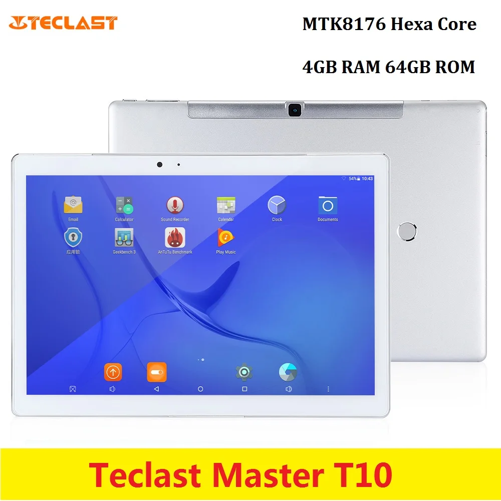 Планшетный ПК Teclast Master T10 10 1 дюймов Android 7 0 MTK8176 Hexa Core ГГц 4 Гб ОЗУ 64 ПЗУ отпечаток