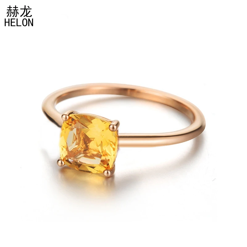 2ct натуральное квадратное кольцо на подушку цитрин Твердое 14k золотое свадебное