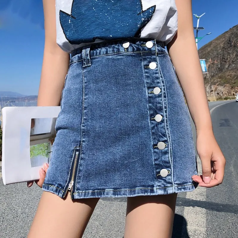 Джинсовая мини-юбка с высокой талией и кнопками 2019 | Женская одежда