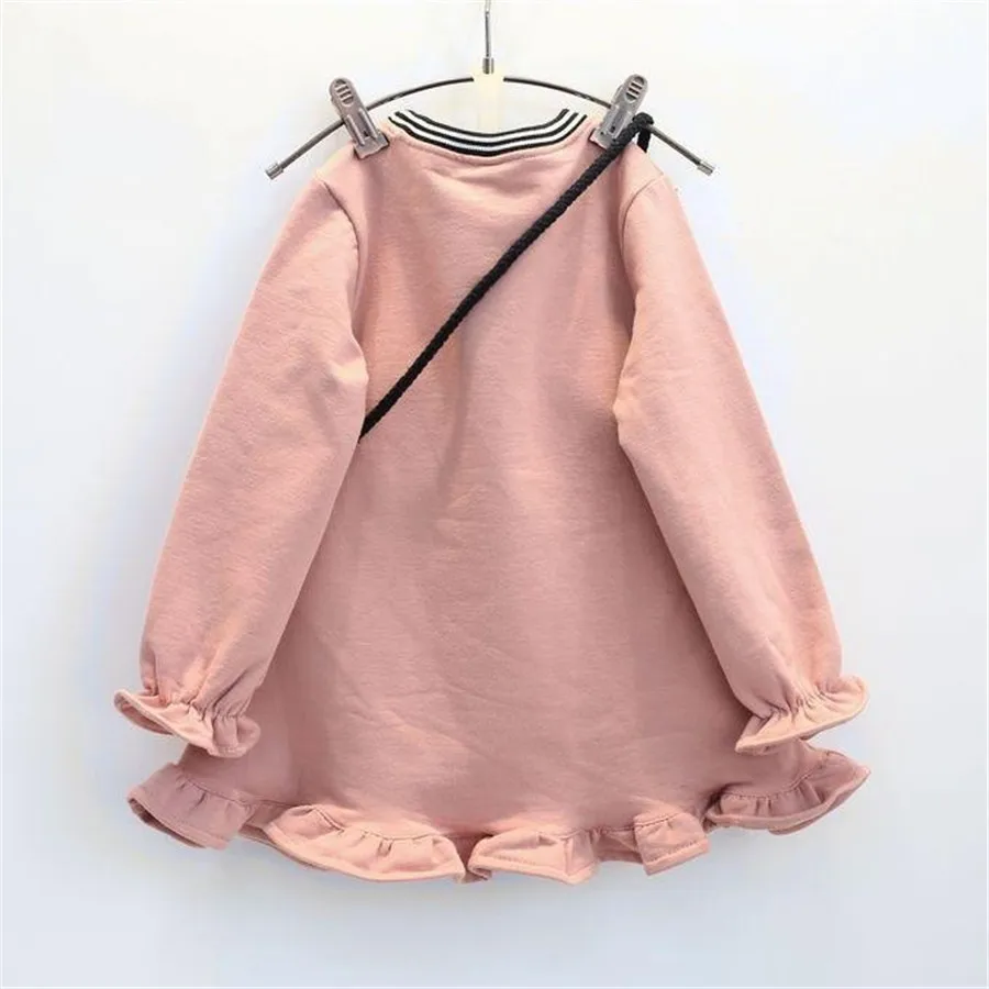 3 4 5 6 7 Years Kids Dresses For Girls Fashion Letter Print Thicken Princess Costume Plus Bags Long Sleeves Princesses | Детская одежда