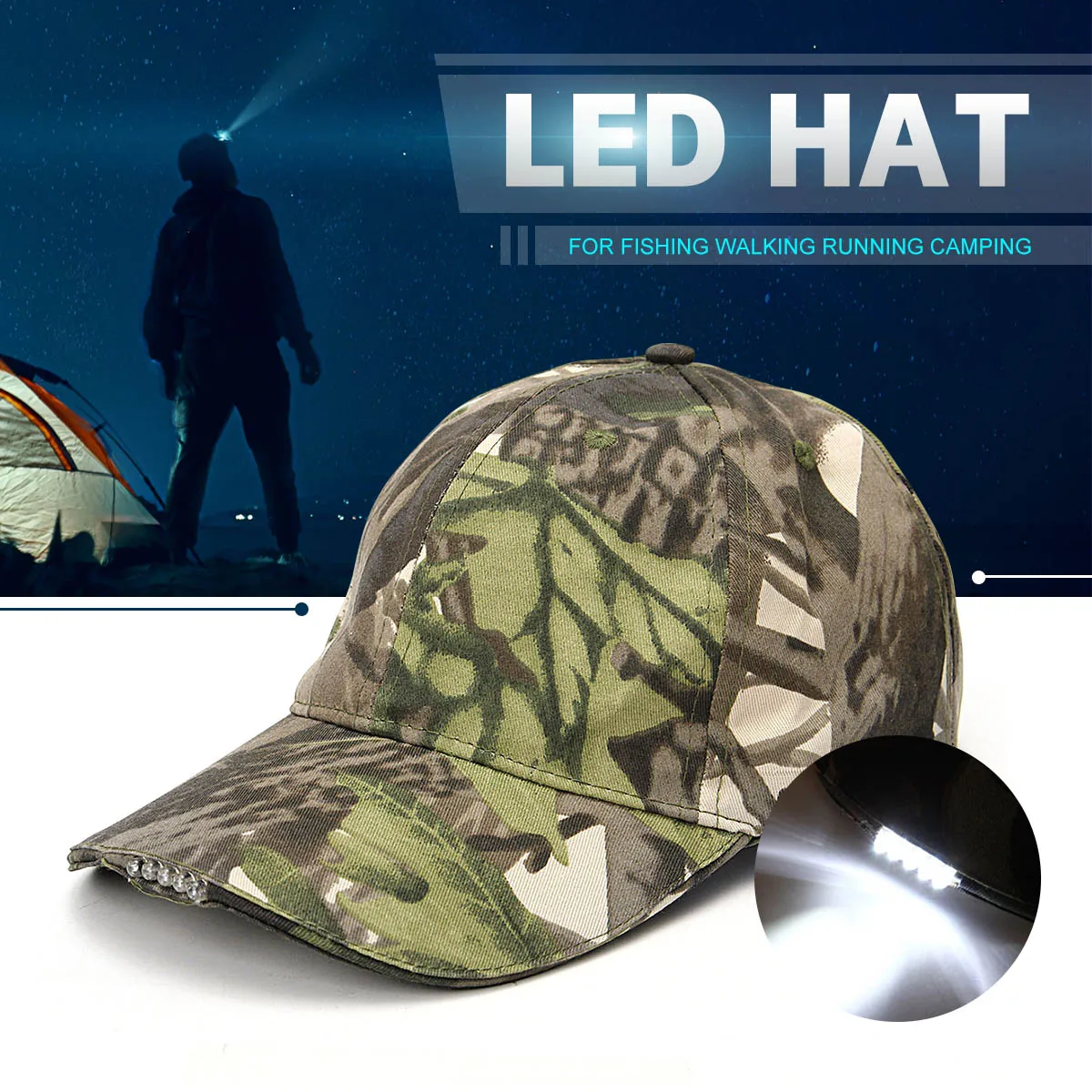 Регулируемый 5 светодиодный налобный фонарь, Батарейная шапка с приводом, светодиодный головной светильник, светильник-вспышка для рыбалки, бега, бейсболки