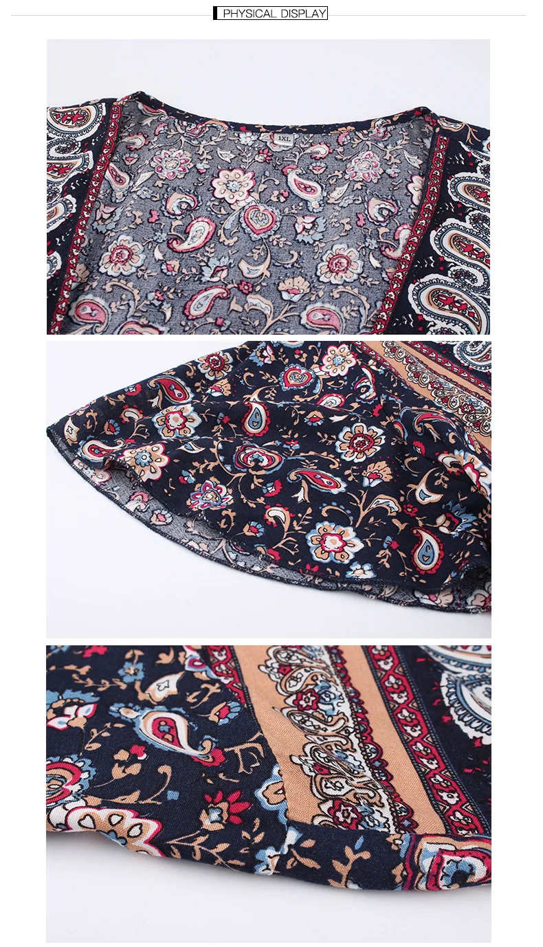 MagicPark XL-4XL Women Dresses Blue V Neck 2019 Short Sleeve Plus Size Original Design Print Floral Womens Clothing | Женская одежда