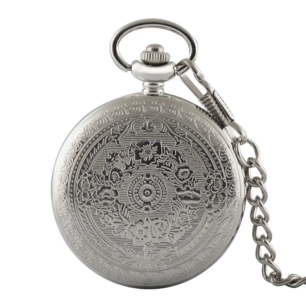 2019 Новое поступление серебряные гладкие кварцевые карманные часы на цепочке для