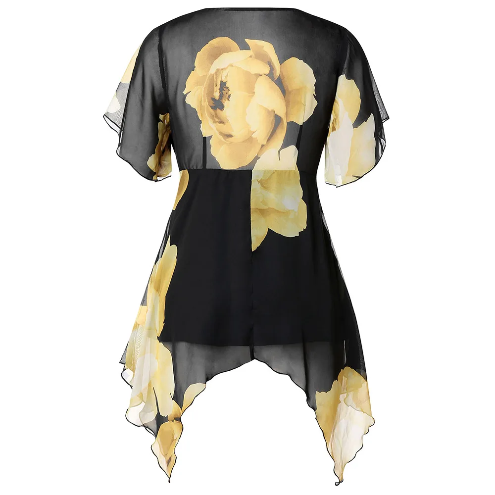 Женская шифоновая Асимметричная блузка с цветочным принтом ROSEGAL повседневная