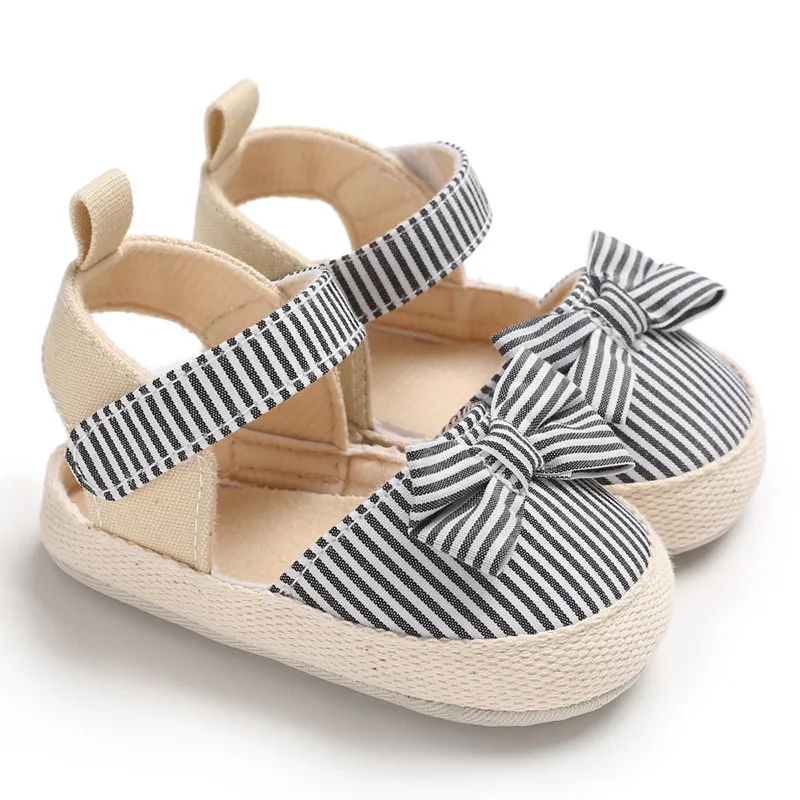 Baby First Walkers Shoes Summer Canvas Striped Bowknot For Girl Newborn Non-slip Playtoday Beach Casual Kids Clothing |