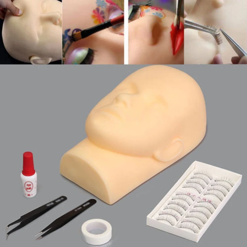 Professional Flat Eye Facial Mannequin Training Head Practice Extensions Tool ake Up Model Eyelash Trainning Kit Set Supply | Красота и