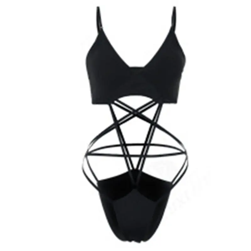 Женский Черный боди сексуальные Облегающий комбинезон выдалбливают Готическая