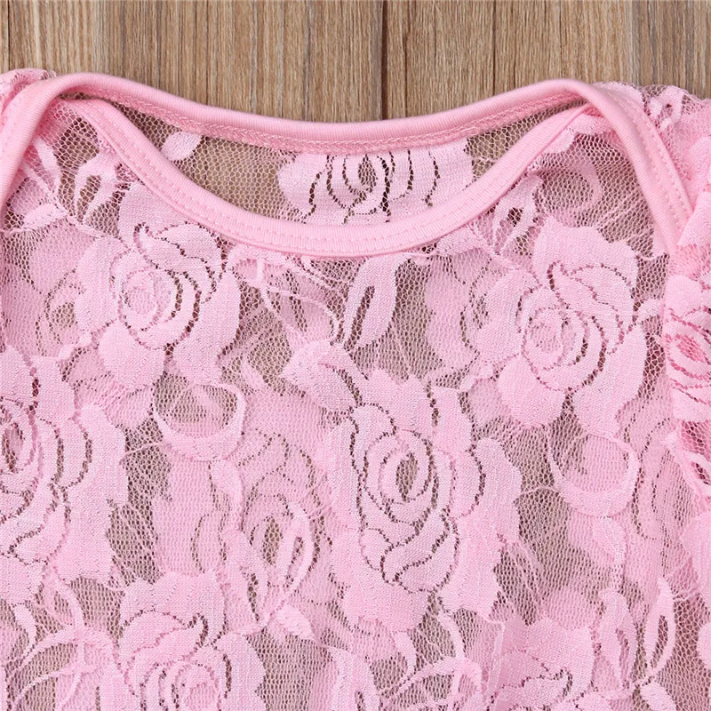 Розовый кружевной комбинезон принцессы для маленьких девочек платье-пачка с