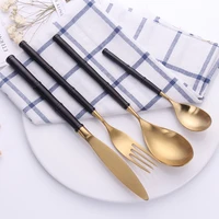 stainless steel cutlery set black golden dinnerware 4pcsset creative dinner christmas gift cutlery set camping dropship