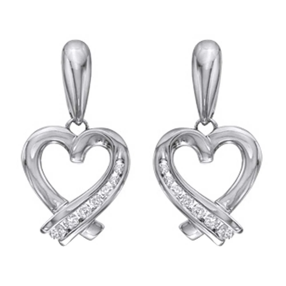 1/7 карат лента с бриллиантами подвесное сердечко серьги In 10 K White Gold|Серьги| |