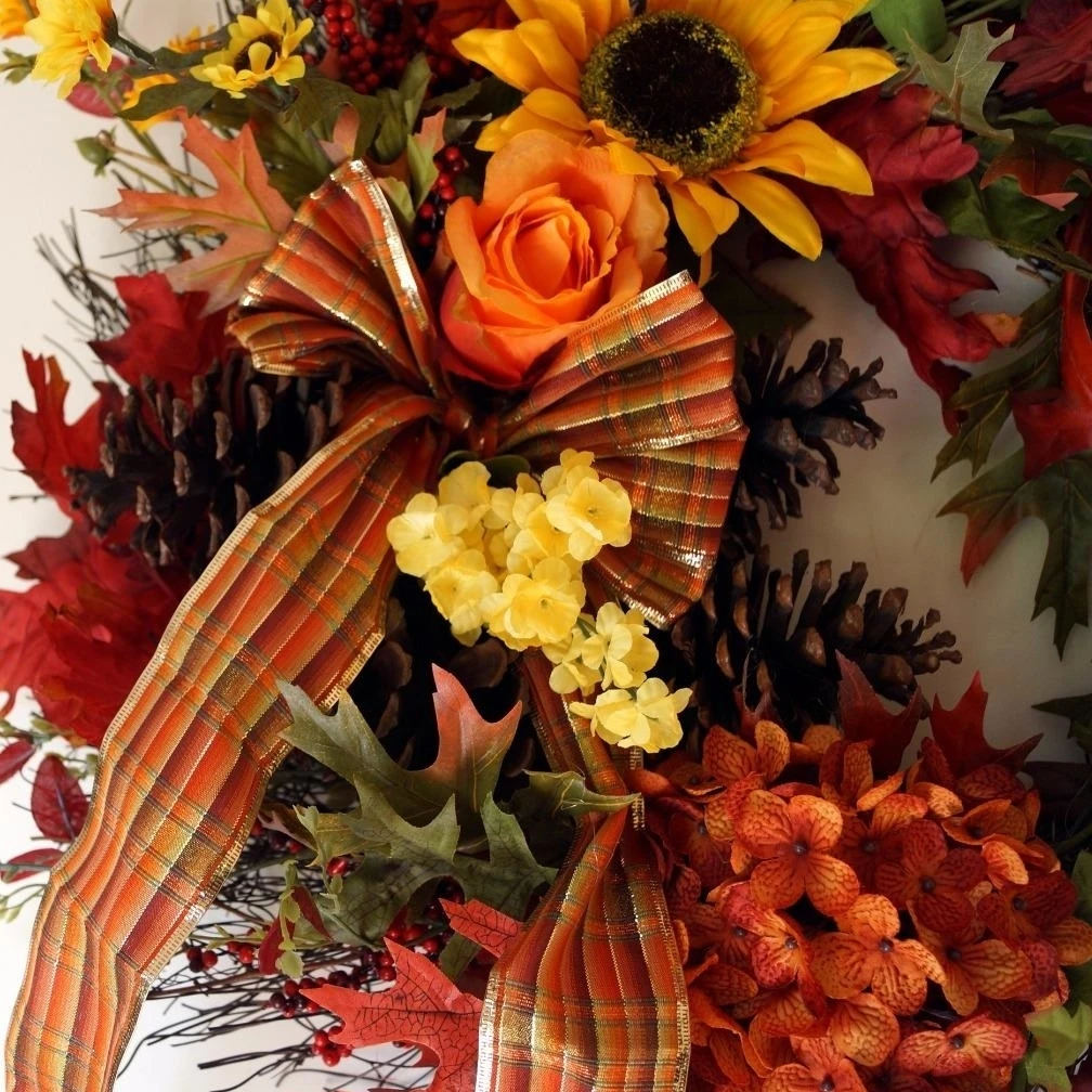 Fall Wreath Hydrangea Roses Yellow Flowers Cottage Rustic Pine-cones | Дом и сад