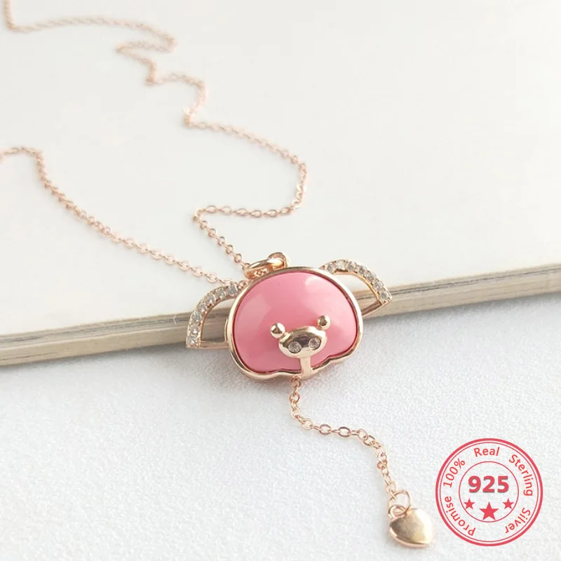 

2019 New Style 925 Sterling Silver Necklace for Women Simple Fashion Chic Cute Pink Pig Pendant Necklace Jewelry