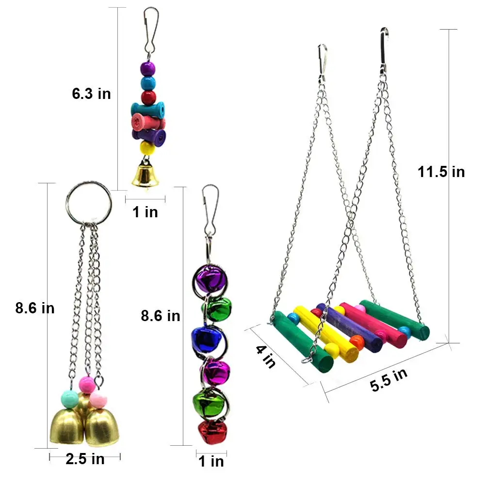 Bird Parrot Toys 7 Packs Swing Chewing Hanging Perches With Bells For Pet Lovebird Howl Budgie Cockatiels Macaws | Дом и сад