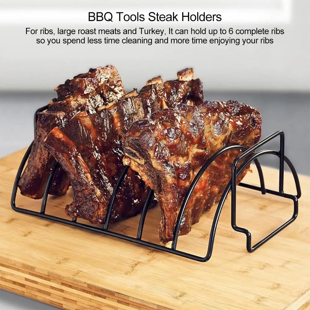 

Outdoor metal BBQ Tools Steak Holders Rib Rack Grilling Kitchen Tool metal structure ensures durability and heat resistance