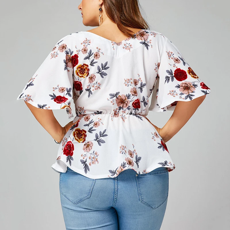 Женская Цветочная рубашка с v-образным вырезом женские свободные топы шифоновые