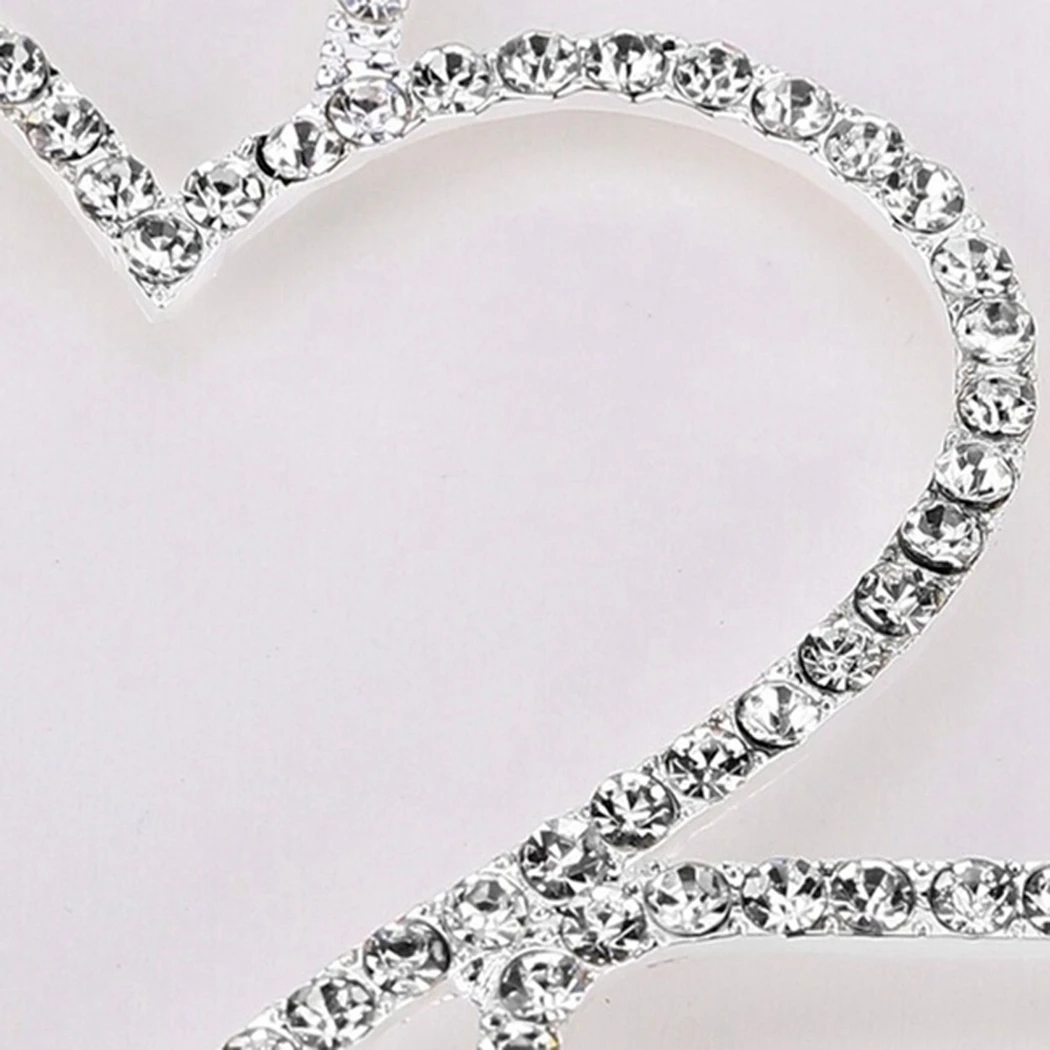 Silver Heart Cake Topper Wedding Anniversary Happy Birthday Valentine's Day Rhinestone Cutlery Decoration | Дом и сад