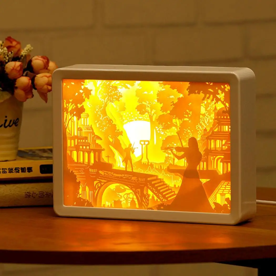 3D светильник с резьбой из теневой бумаги для скрипки Ночной гравировкой