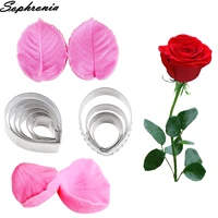 rose and leaf silicone mold cutter fondant mould cake decorating tools clay gumpaste sugarcraftchocolate mould cs230