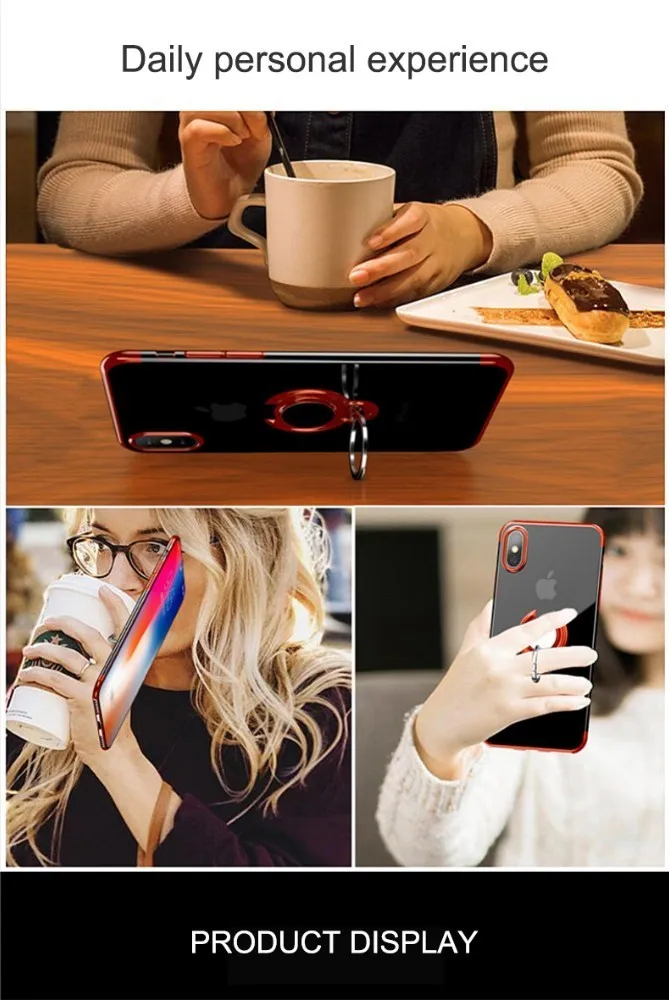 for iPhone XR XS Max X 8 7 6s 6 Plus Vacuum Plating Ring Soft Rubber Shell Phone Case Kickstand TPU Shockproof | Мобильные телефоны