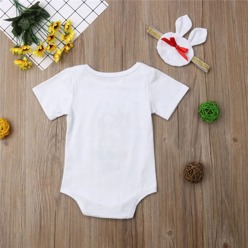 

0-18M Newborn Baby Girl Clothes Lovely Easter Jumpsuit Bodysuit + Headband Outfits Short Sleeve Cotton Jumpsuit&Clothing