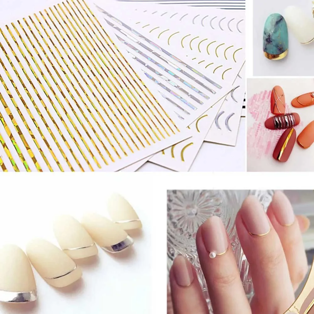 3PCS Rose Gold Silver 3D Nail Sticker Curve Stripe Lines Nails Stickers Adhesive Striping Tape Art Decals | Красота и здоровье
