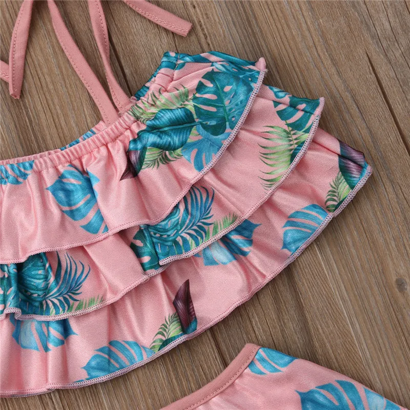 

Family Matching Swimwear Mother Daughter Swimsuit 2019 Summer Women Kids Girl Leaf Pattern Two Piece Bikini Set Parent-child Set