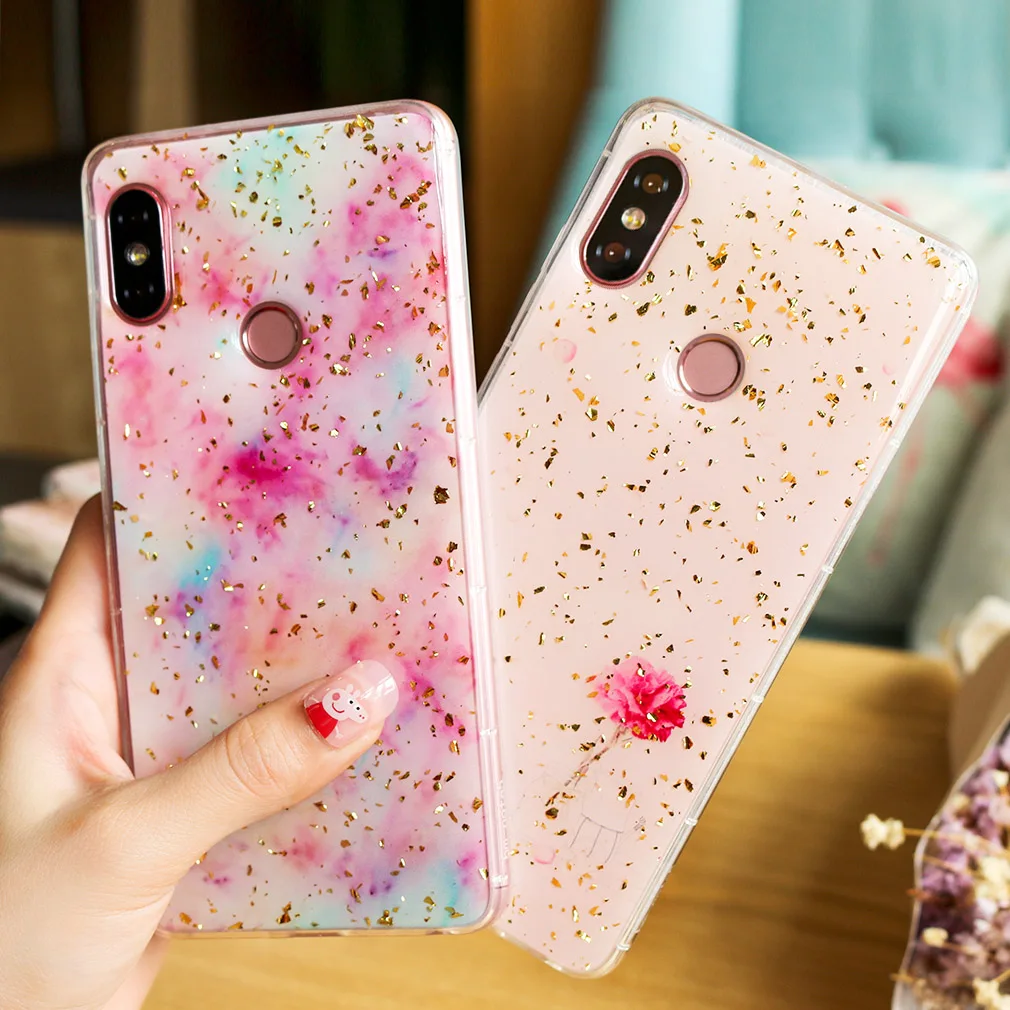 Silicone Case For Xiaomi Redmi Note 5 6 Pro MI A2 Lite Black Cute Glossy Back Cover TPU Glitter Funny |