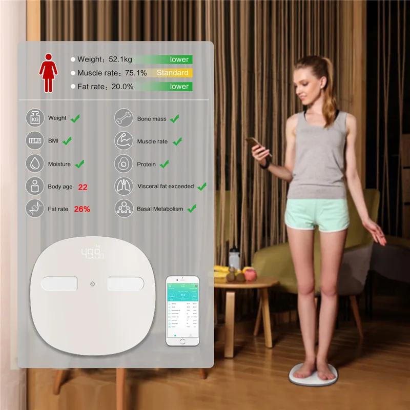 Digoo DG-SO38H 180 кг умный светодиодный bluetooth большой корпус Senor Fat Scale композиция монитор