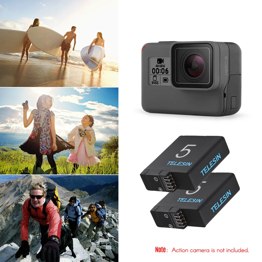 TELESIN 2 в 1 зарядное устройство для хранения аккумуляторов чехол тройное GoPro Hero 5/6/7