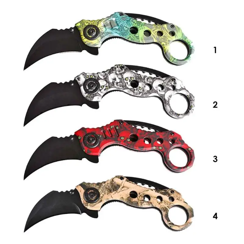 High Carbon Steel Blade Folding Hunting Knives EDC Tools Survival Cutter Fashion personality pattern printing caters 4 Colors | Спорт и