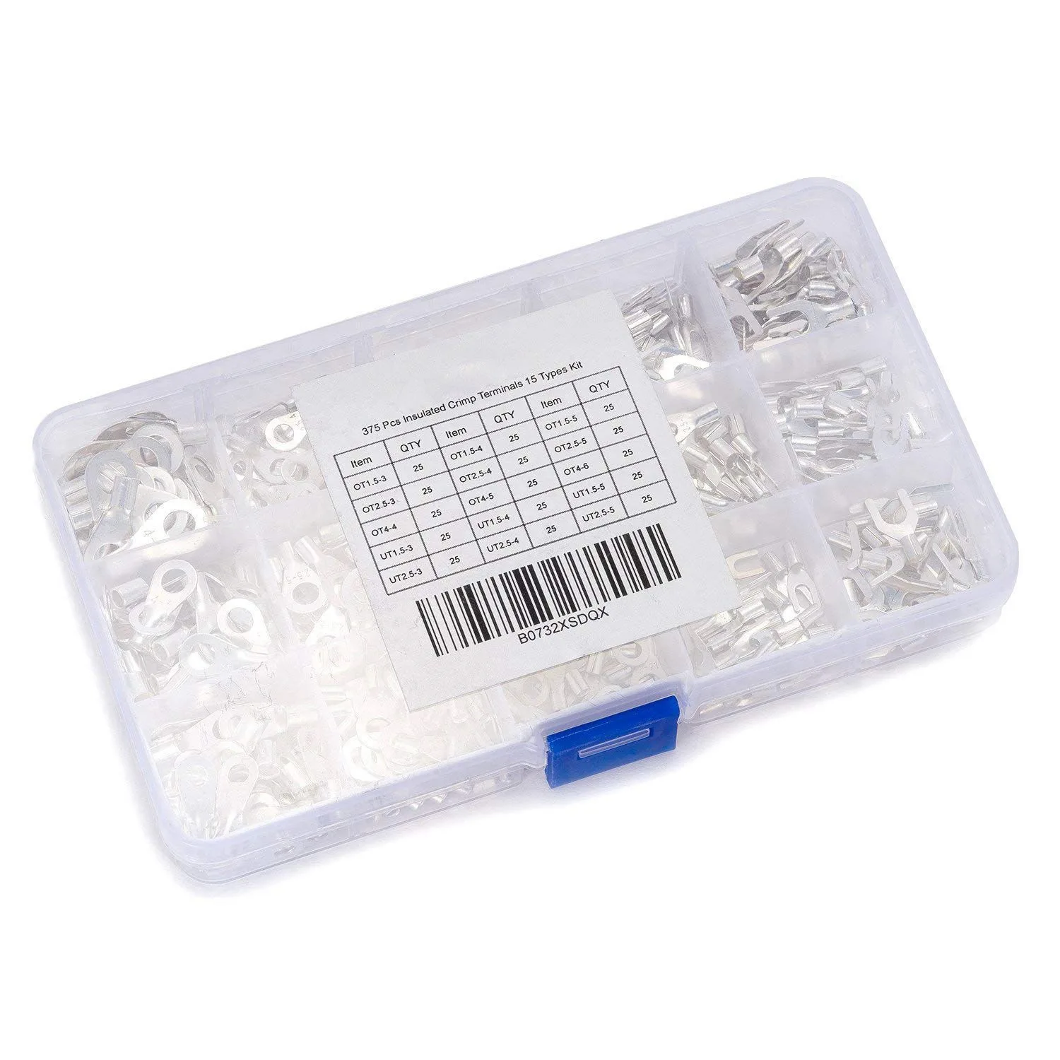 375 Pcs 15 in 1 Non-Insulated Ring Fork U-type Terminals Tin-Plated Copper Assortment Kit Cable Wire Connector Crimp Обустройство