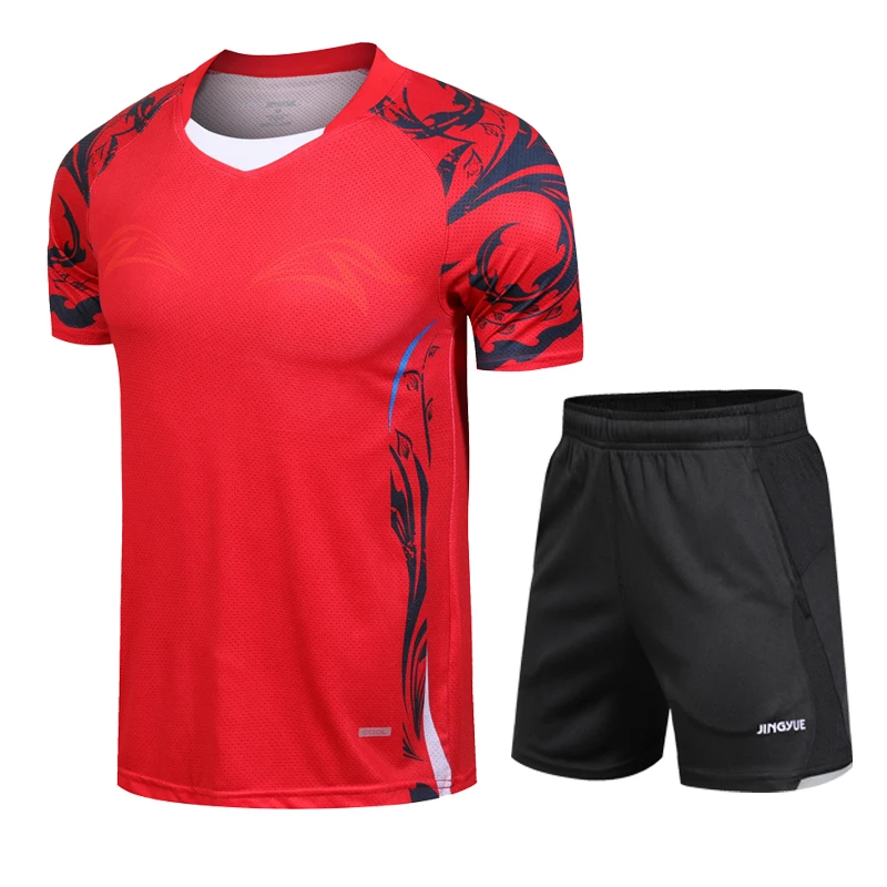 

Fast-drying breathable badminton shirt, men's and women's table tennis clothes, team running training, jogging T-shirt + shorts