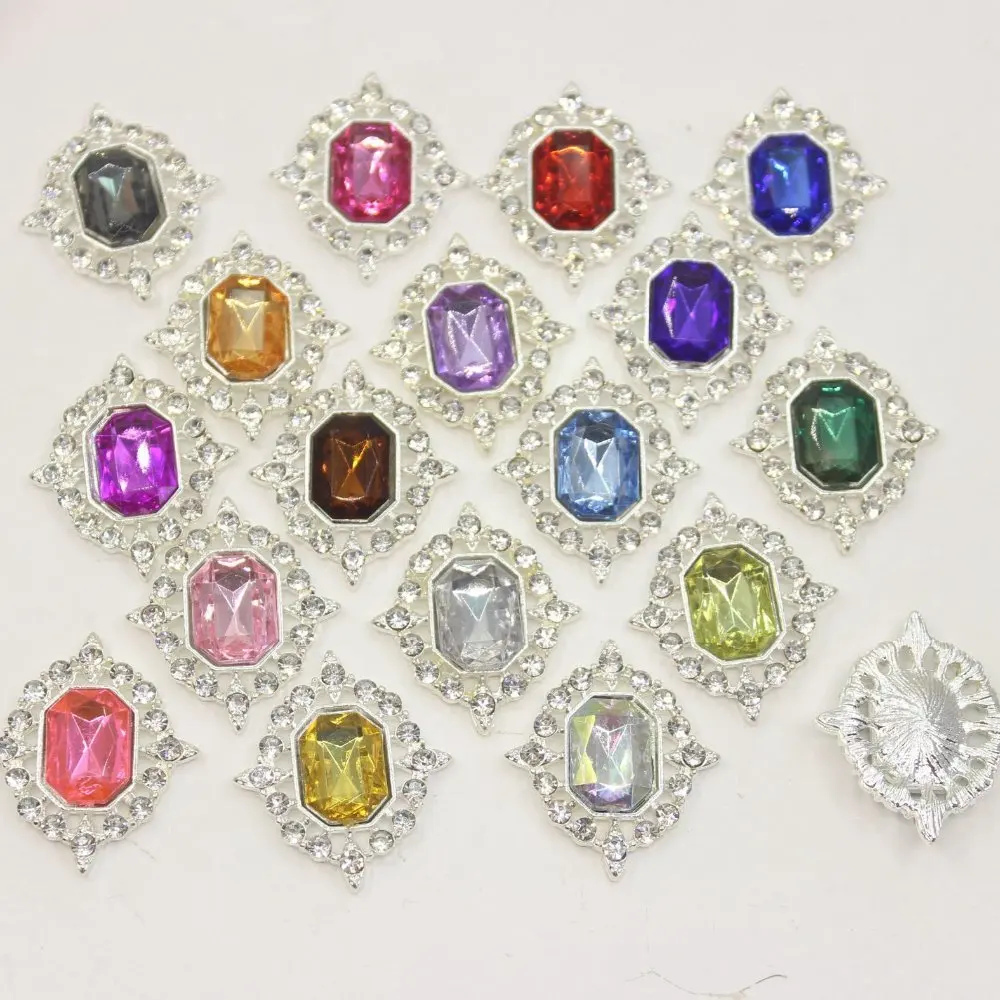 

25*30mm Rhinestone Transparent crystal metal Flat back clothing button Wedding tnvitations decoration 18 color buttons