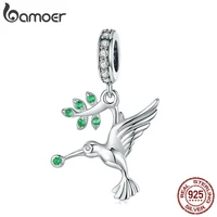 bamoer 925 sterling silver bird hummingbirds pendant animal bird charms fit for charm bracelets bangles silver jewelry scc982