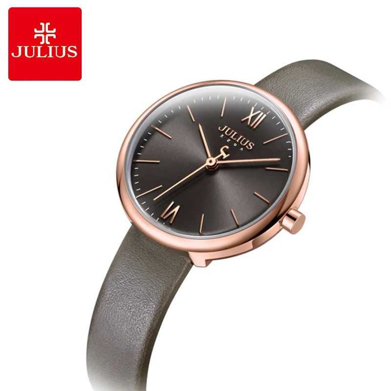 Julius роскошные женские часы розового золота модные кожаные тонкие Relogio Feminino
