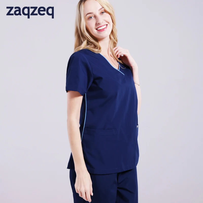 Unisex short sleeve Workwear V-Neck Top &amp Drawstring Pant Solid Colors Scrub Set | Женская одежда