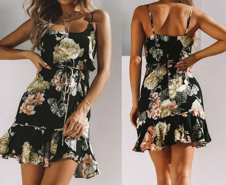 Женское шифоновое короткое платье с цветочным принтом Boho Пляжное для вечеринки