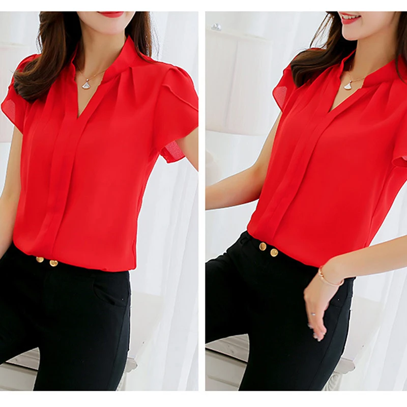 2018 женская рубашка шифон Blusas Femininas Топы с коротким рукавом элегантные женские
